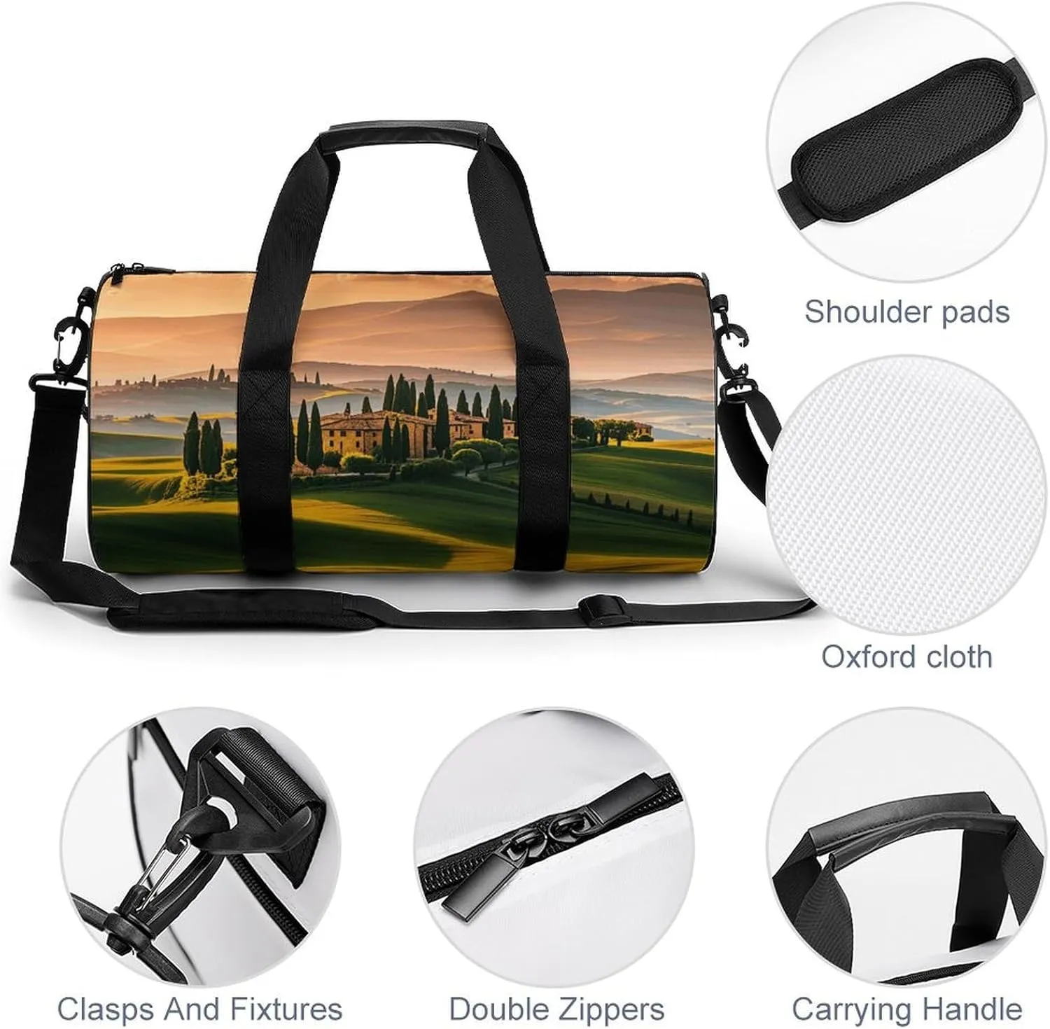 Italy Tuscan Gym Bag Small Travel Duffle Bag with Compartment Carry On Weekender Bag for Women Men