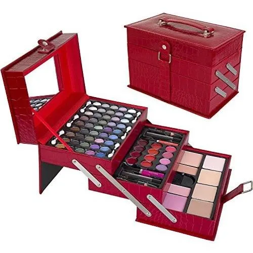 Ivation All-In-One Makeup Kit in Red Leather-look Train Case
