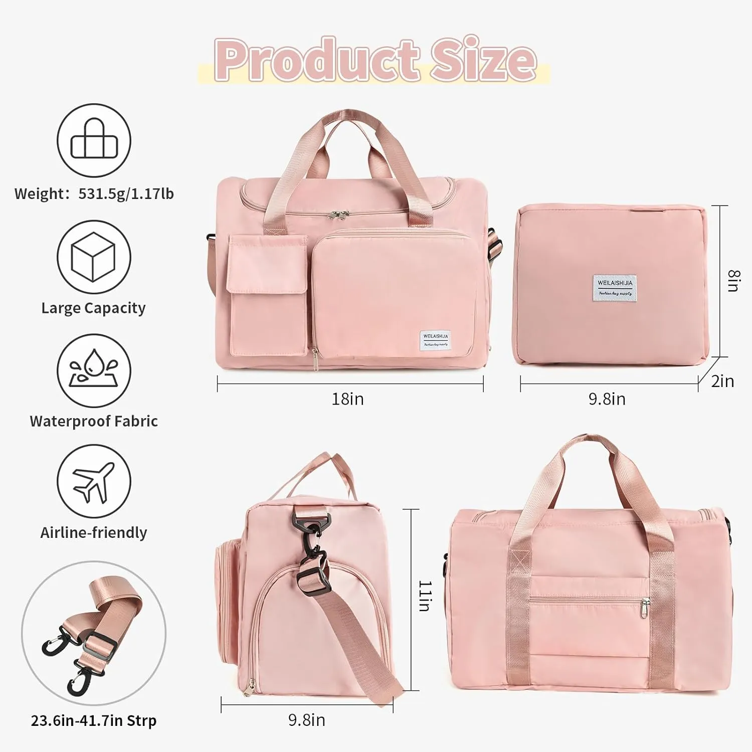 IwIeIaIrI Fitness Workout Gym Duffle Bag for Women with Shoes Compartment Waterproof Tote Bag and Weekend Bag for Girls Travel Duffle Bag with Dry and Wet Separation for Sports Activity Yoga Camping