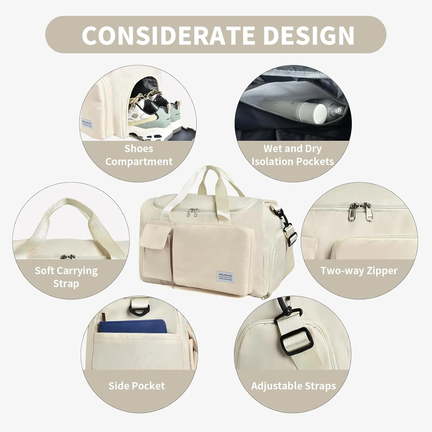 IwIeIaIrI Fitness Workout Gym Duffle Bag for Women with Shoes Compartment Waterproof Tote Bag and Weekend Bag for Girls Travel Duffle Bag with Dry and Wet Separation for Sports Activity Yoga Camping