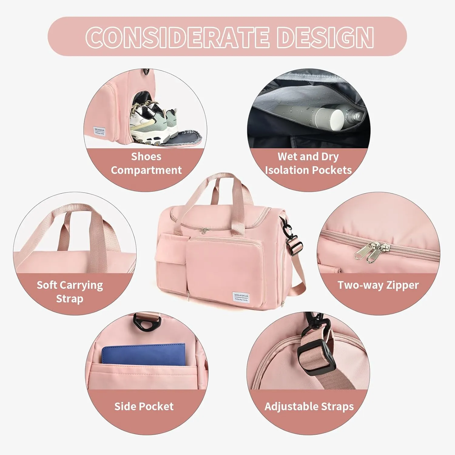 IwIeIaIrI Fitness Workout Gym Duffle Bag for Women with Shoes Compartment Waterproof Tote Bag and Weekend Bag for Girls Travel Duffle Bag with Dry and Wet Separation for Sports Activity Yoga Camping