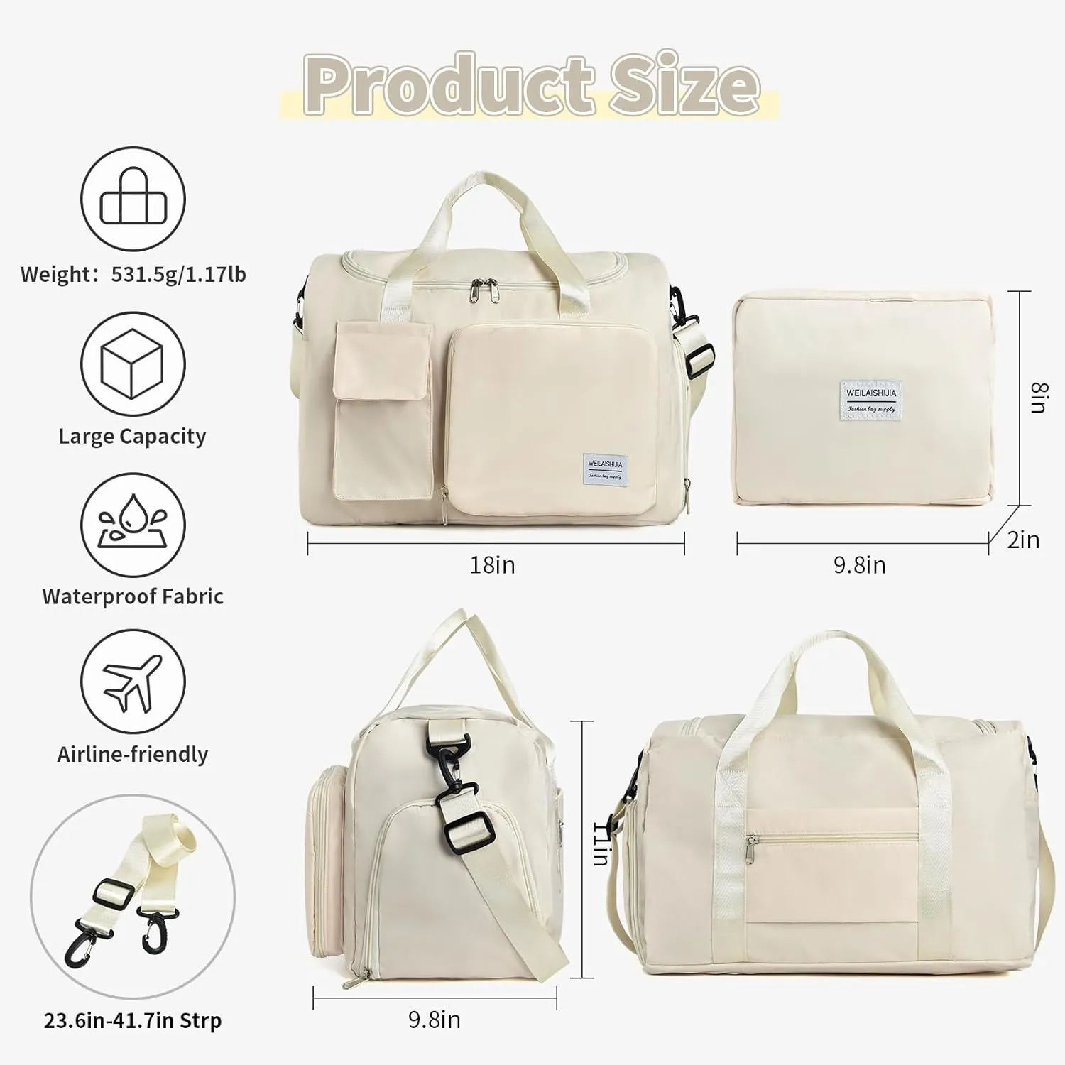 IwIeIaIrI Fitness Workout Gym Duffle Bag for Women with Shoes Compartment Waterproof Tote Bag and Weekend Bag for Girls Travel Duffle Bag with Dry and Wet Separation for Sports Activity Yoga Camping