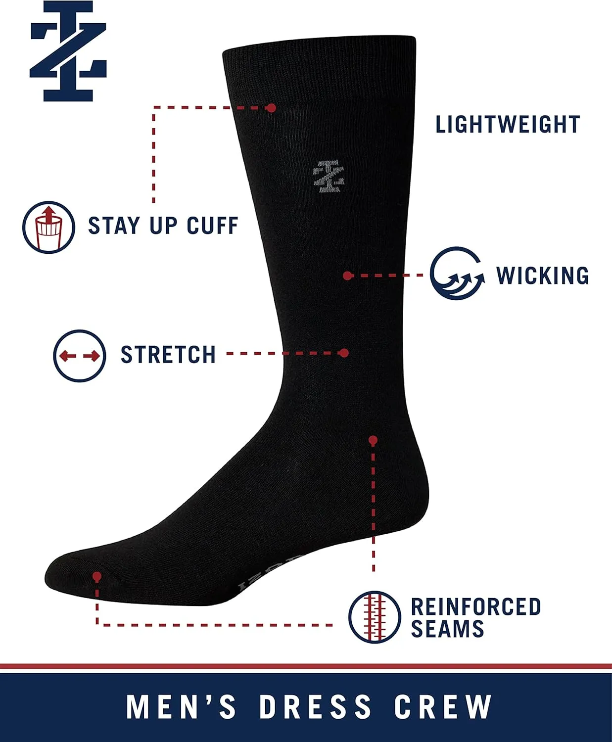 IZOD Men's Dress Socks - 7 Pack Lightweight Stretch Stay Up Cuff Mid-Calf Crew Socks - Dress Socks for Men (6-12.5)