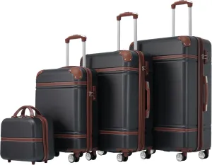 JCSD Travel Smart with 4-Piece Hardshell Luggage Set, 20" 24" 28" Cases Plus Cosmetic Case, Lightweight Design