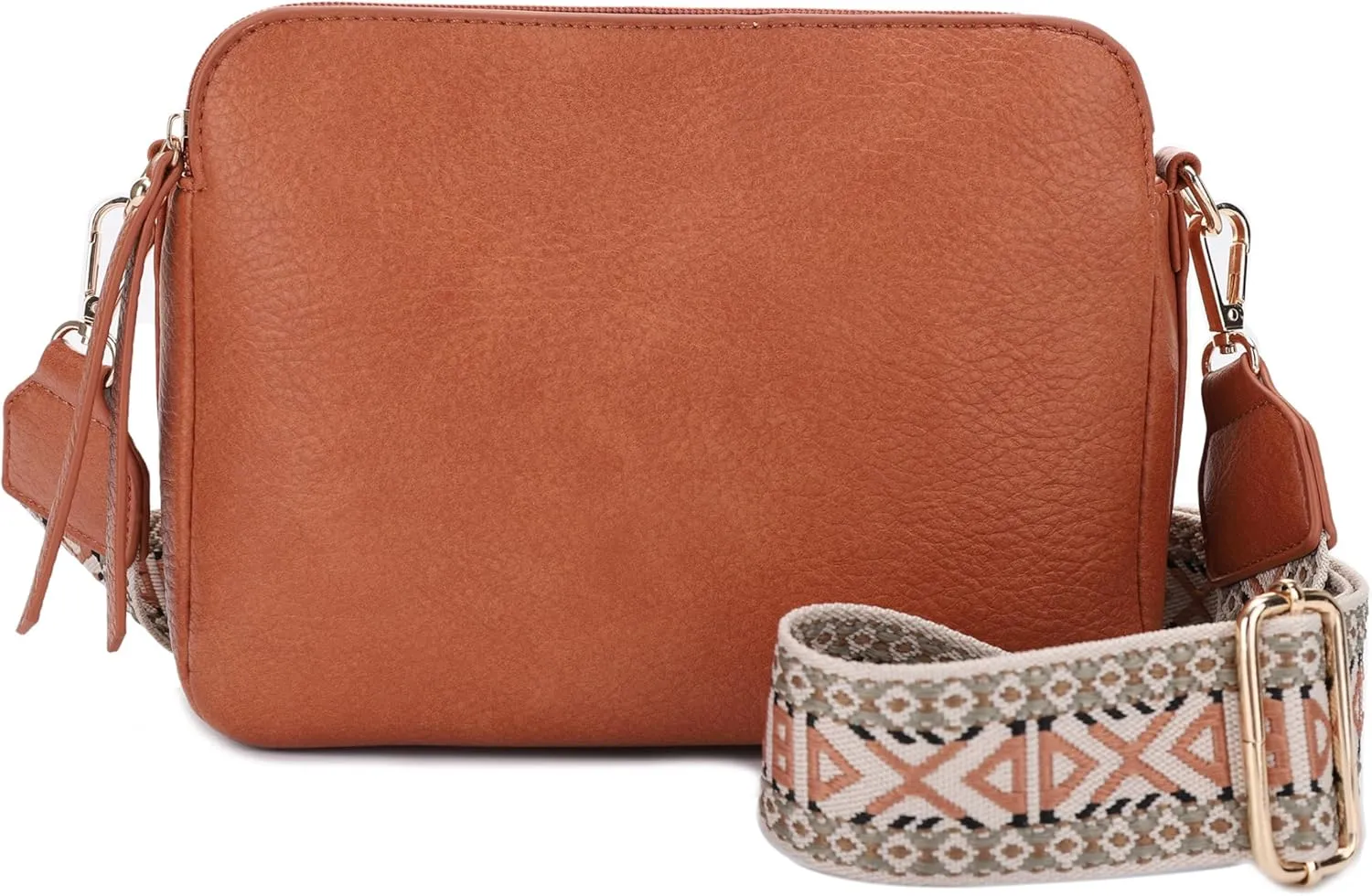 JESSIE & JAMES Rebecca Triple Compartment Lock and Key Lightweight Medium Crossbody Purse with Guitar Strap