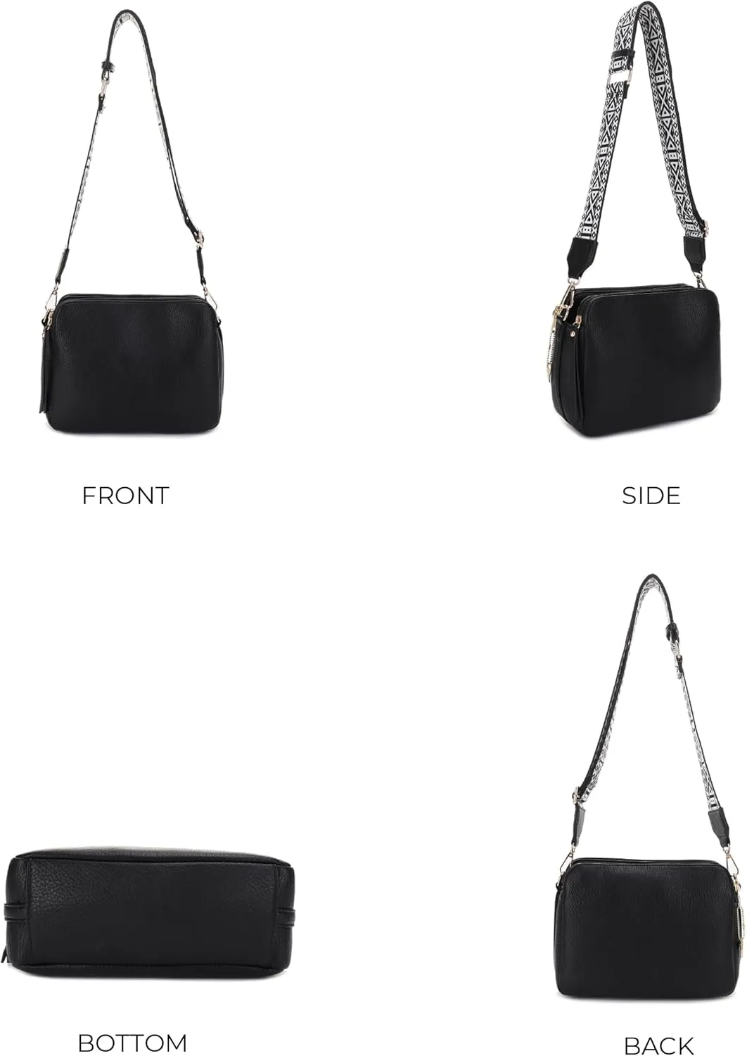 JESSIE & JAMES Rebecca Triple Compartment Lock and Key Lightweight Medium Crossbody Purse with Guitar Strap