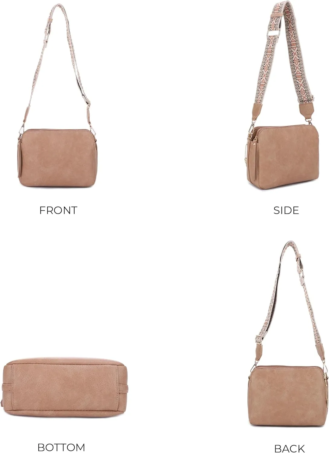 JESSIE & JAMES Rebecca Triple Compartment Lock and Key Lightweight Medium Crossbody Purse with Guitar Strap