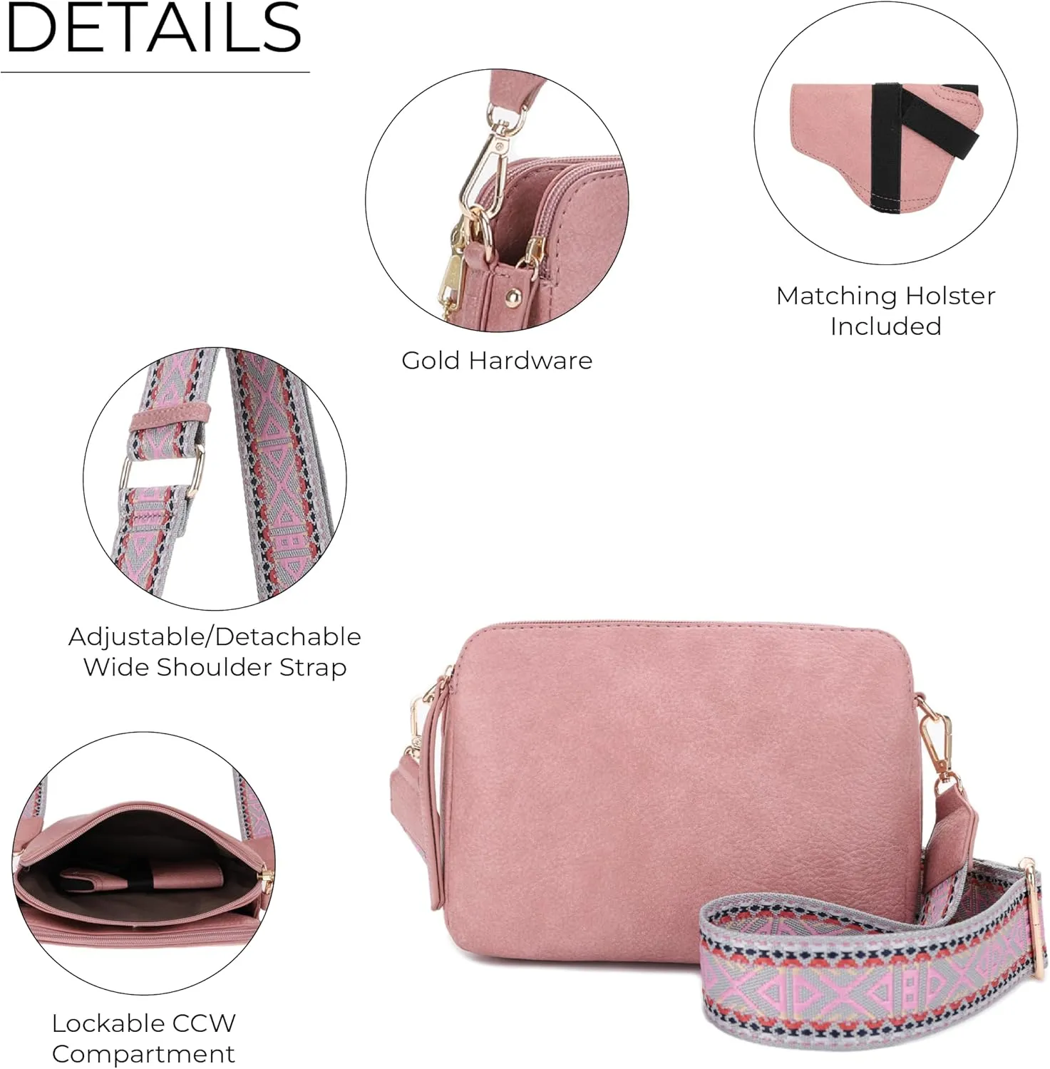 JESSIE & JAMES Rebecca Triple Compartment Lock and Key Lightweight Medium Crossbody Purse with Guitar Strap