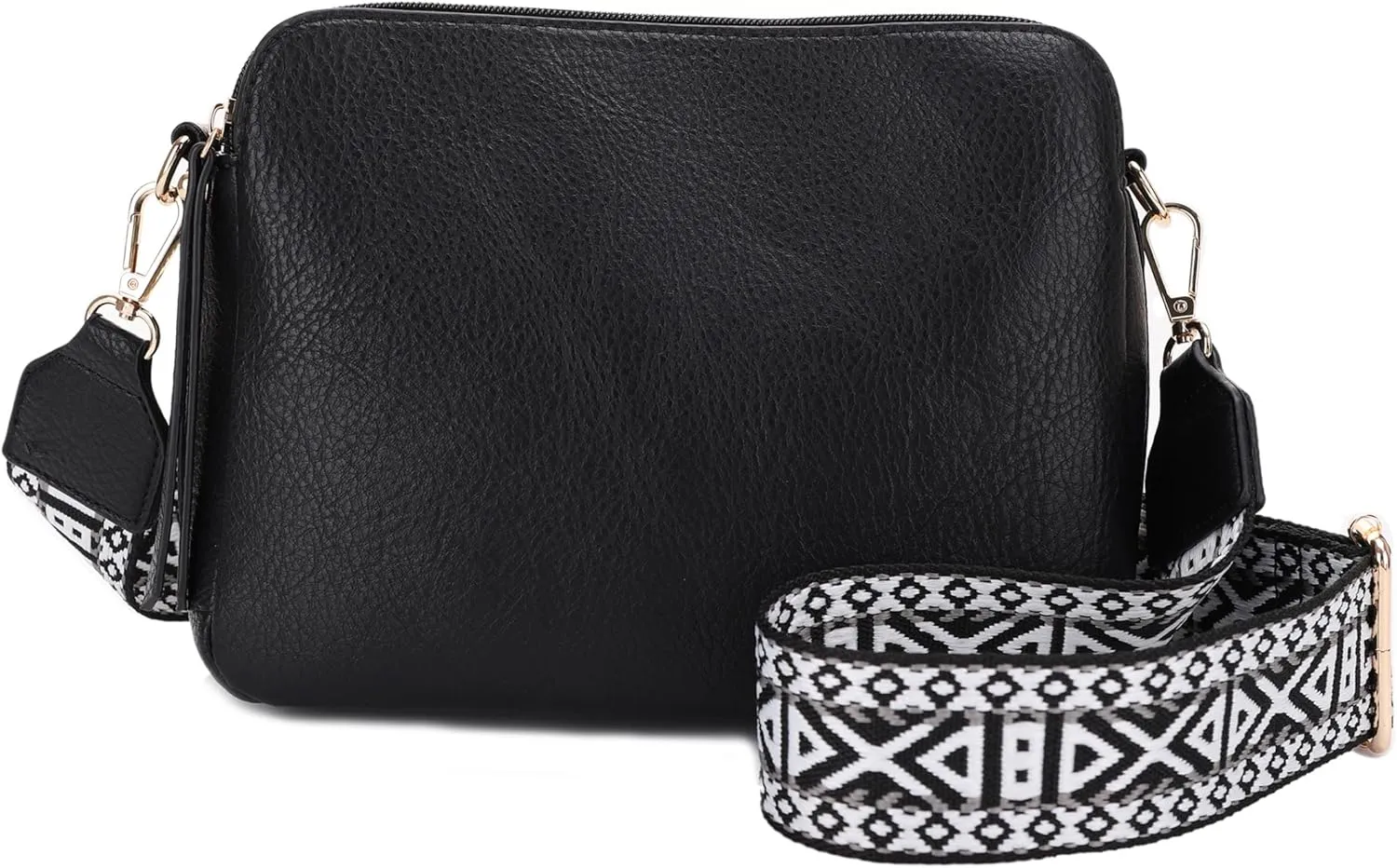 JESSIE & JAMES Rebecca Triple Compartment Lock and Key Lightweight Medium Crossbody Purse with Guitar Strap