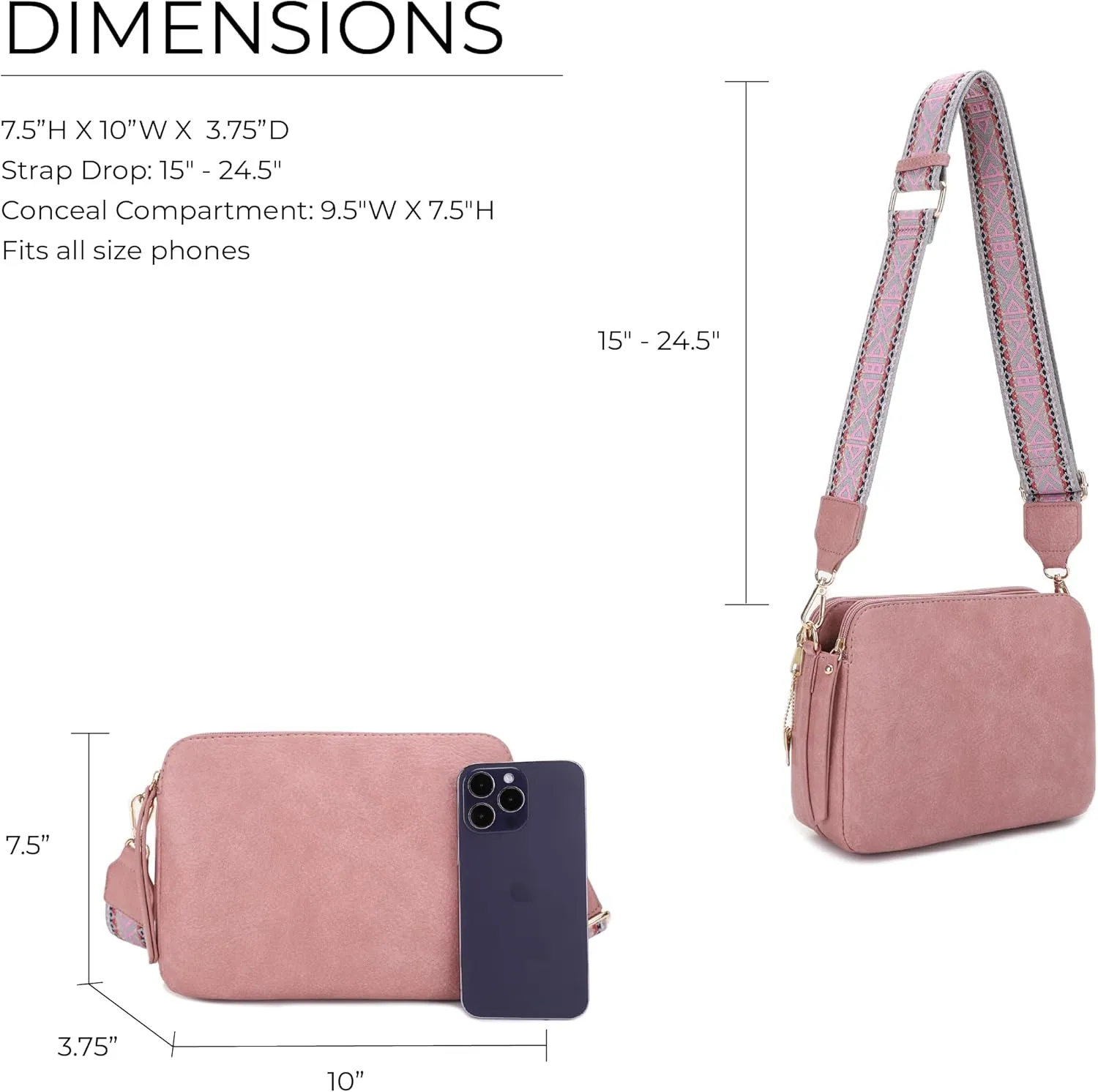 JESSIE & JAMES Rebecca Triple Compartment Lock and Key Lightweight Medium Crossbody Purse with Guitar Strap
