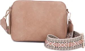 JESSIE & JAMES Rebecca Triple Compartment Lock and Key Lightweight Medium Crossbody Purse with Guitar Strap
