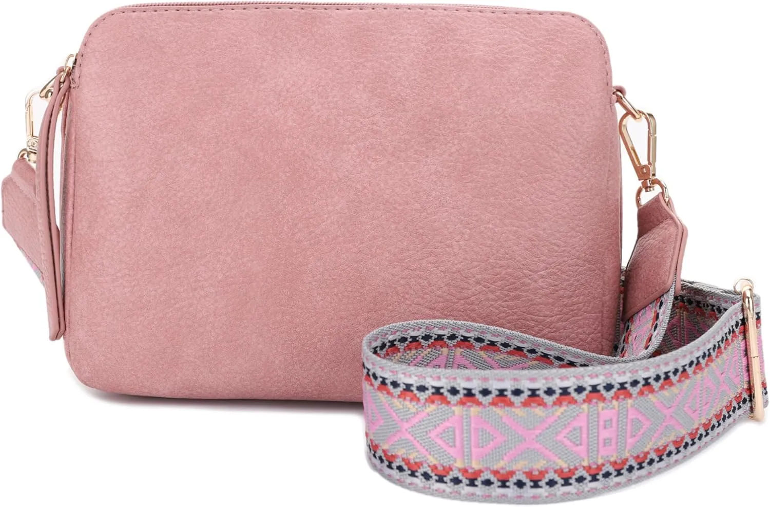 JESSIE & JAMES Rebecca Triple Compartment Lock and Key Lightweight Medium Crossbody Purse with Guitar Strap
