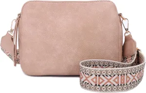 JESSIE & JAMES Rebecca Triple Compartment Lock and Key Lightweight Medium Crossbody Purse with Guitar Strap