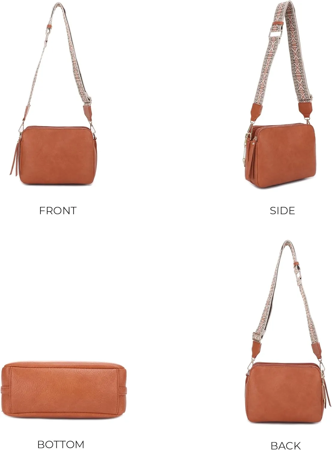 JESSIE & JAMES Rebecca Triple Compartment Lock and Key Lightweight Medium Crossbody Purse with Guitar Strap