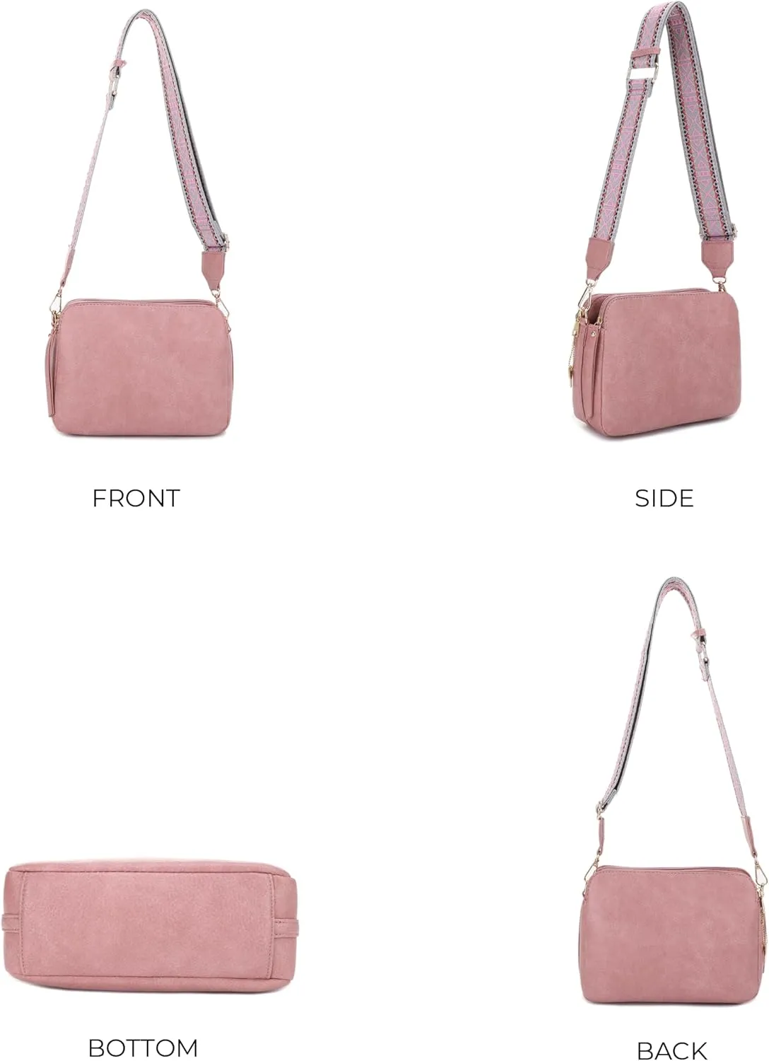JESSIE & JAMES Rebecca Triple Compartment Lock and Key Lightweight Medium Crossbody Purse with Guitar Strap