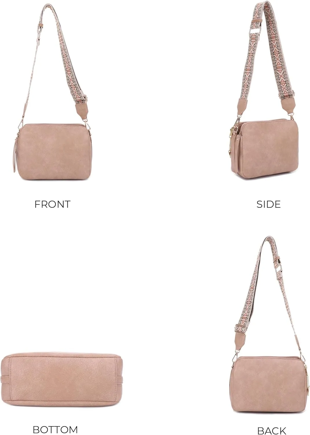 JESSIE & JAMES Rebecca Triple Compartment Lock and Key Lightweight Medium Crossbody Purse with Guitar Strap
