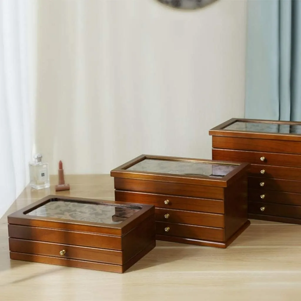 Jewelry Box Multi-Layer Jewelry Box Organizer Ring Earrings Necklace Storage Box Women's Household Jewelry Box Watch Cabinets (Color : Brown A)