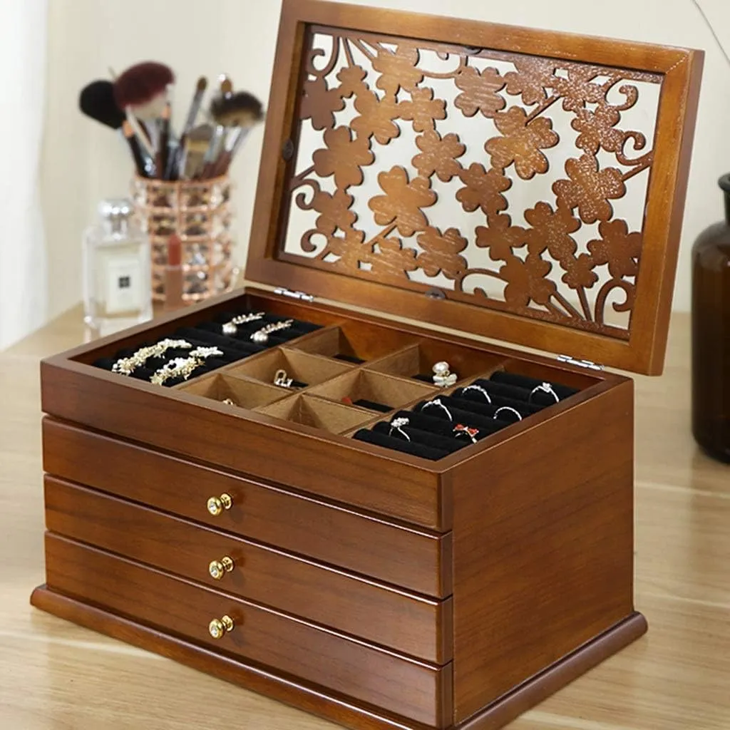 Jewelry Box Multi-Layer Jewelry Box Organizer Ring Earrings Necklace Storage Box Women's Household Jewelry Box Watch Cabinets (Color : Brown A)