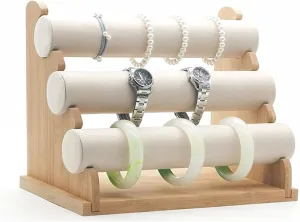 Jewelry Rack 3 Tiers Bracelet Holder, Jewelry Organizer Stand and Display, Detachable Bracelet Display Stand, Stylish Wrist Watch Organizer Jewelry Stand Holder (Color : Beige velvet)