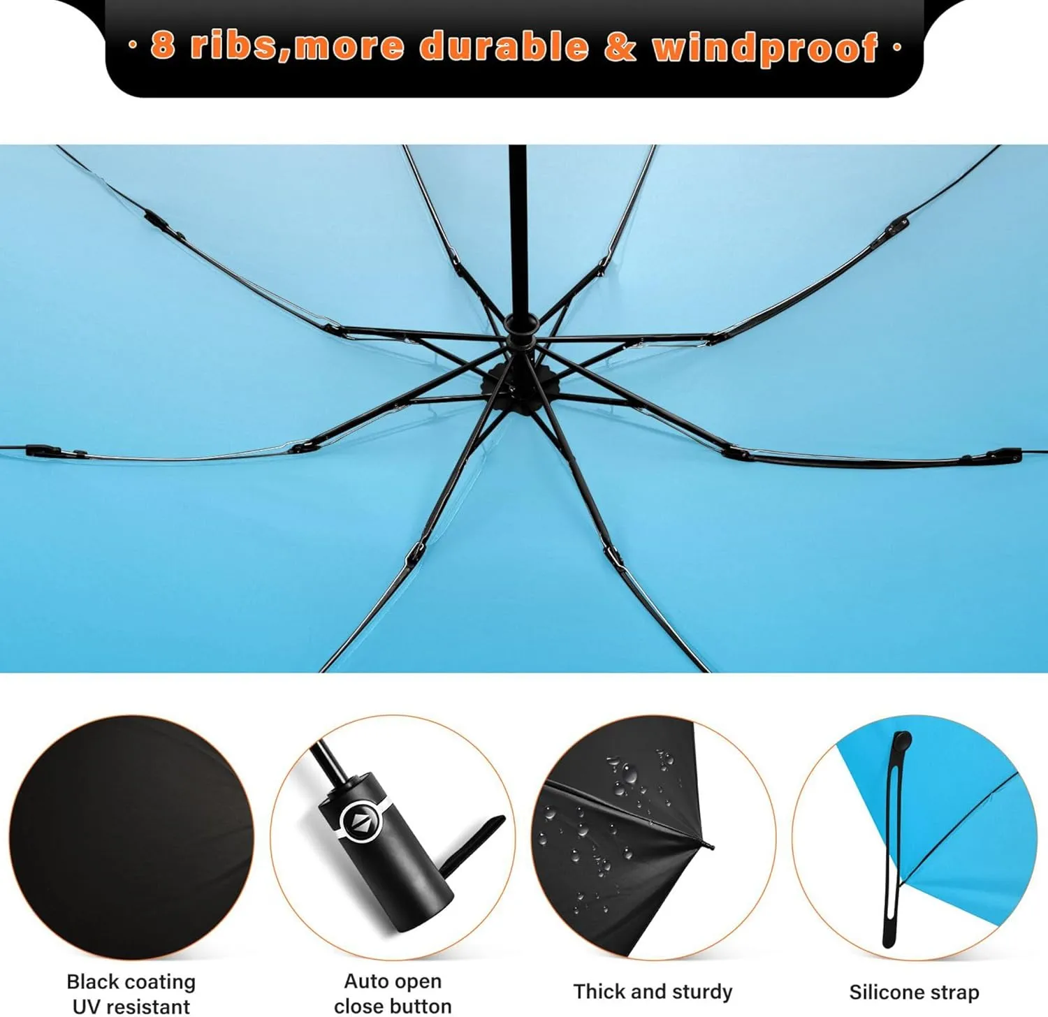 Joisal Violet Slate Blue Gradient Travel Umbrella Windproof Travel Black Uv Protection Umbrella Portable Umbrella Automatic Open and Close for Rain and Sun
