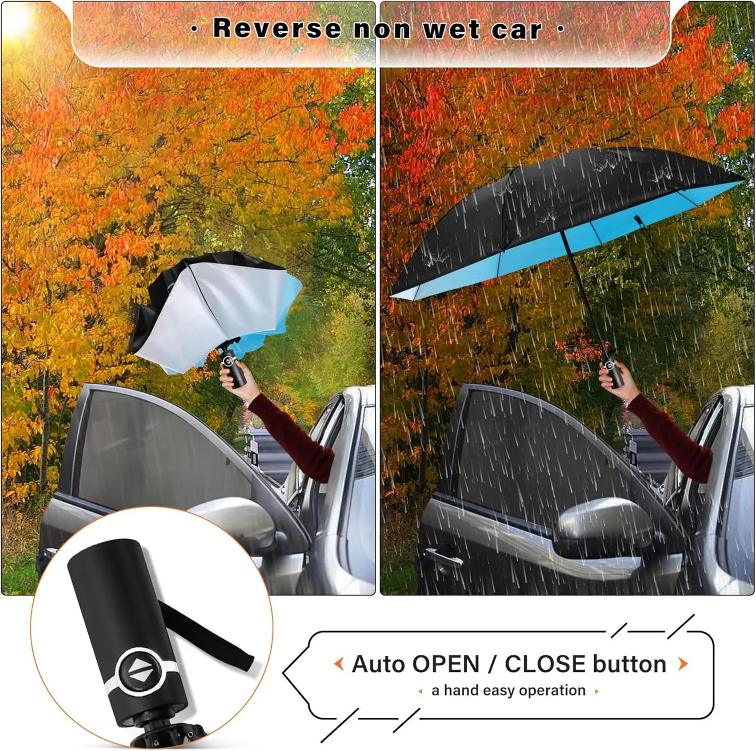 Joisal Violet Slate Blue Gradient Travel Umbrella Windproof Travel Black Uv Protection Umbrella Portable Umbrella Automatic Open and Close for Rain and Sun