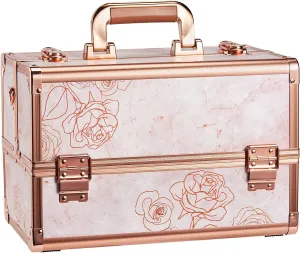 Joligrace Makeup Train Case Professional Cosmetic Organizer Aluminum Storage Box with 4 Adjustable Dividers Trays Lockable Portable with Shoulder Strap