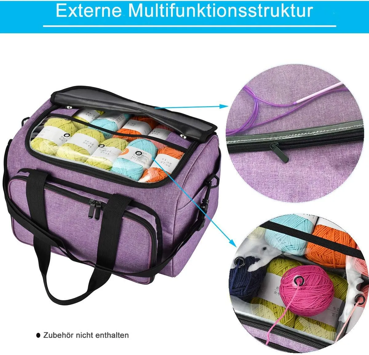 JOZEA Yarn Crochet Bag, Large Capacity Storage Bag for Wool Balls, Crochet Hooks and Knitting Needles (Purple) …