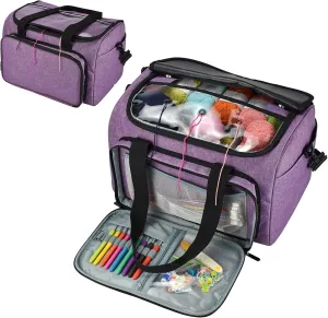 JOZEA Yarn Crochet Bag, Large Capacity Storage Bag for Wool Balls, Crochet Hooks and Knitting Needles (Purple) …