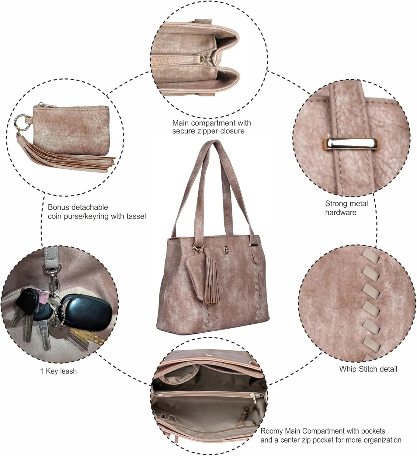 Julia Buxton Whip Stitch Vegan Leather Organizer Tote Bag