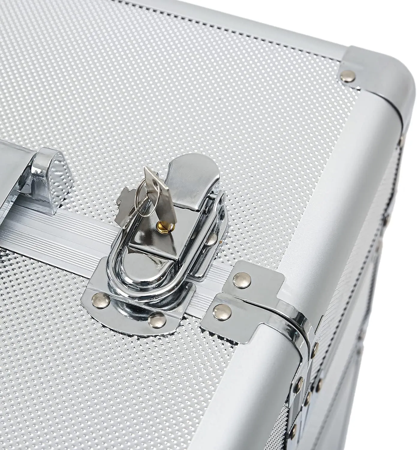 Karl home 4 in 1 Makeup Train Case Rolling Cosmetic Trolley Large Capacity Travel Organizer with Key 360°Swivel Wheels Suitcase for Beauticians Hairstylists Nail Tech Students, Silver