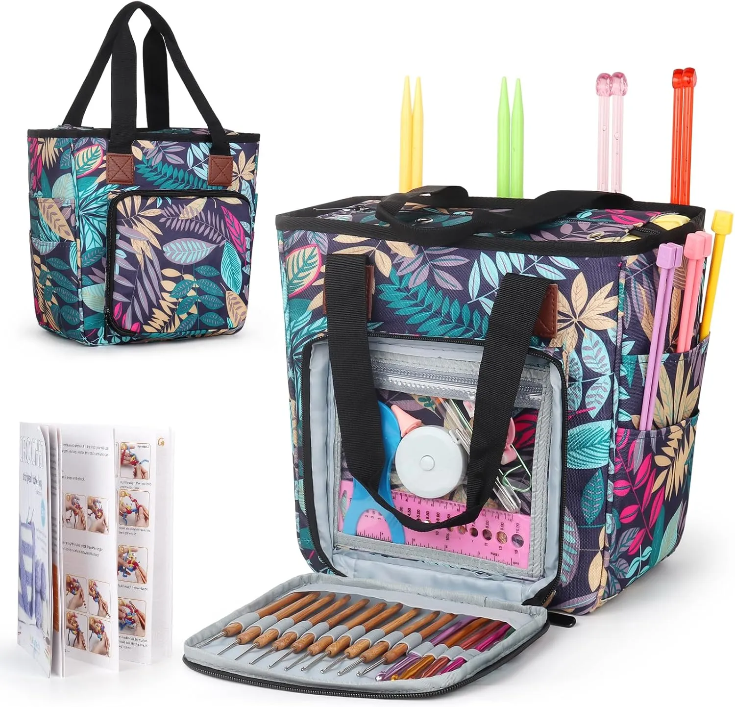 Katech Crochet Bag Yarn Storage Organizer, Crochet & Knitting Accessories Tote - Medium A
