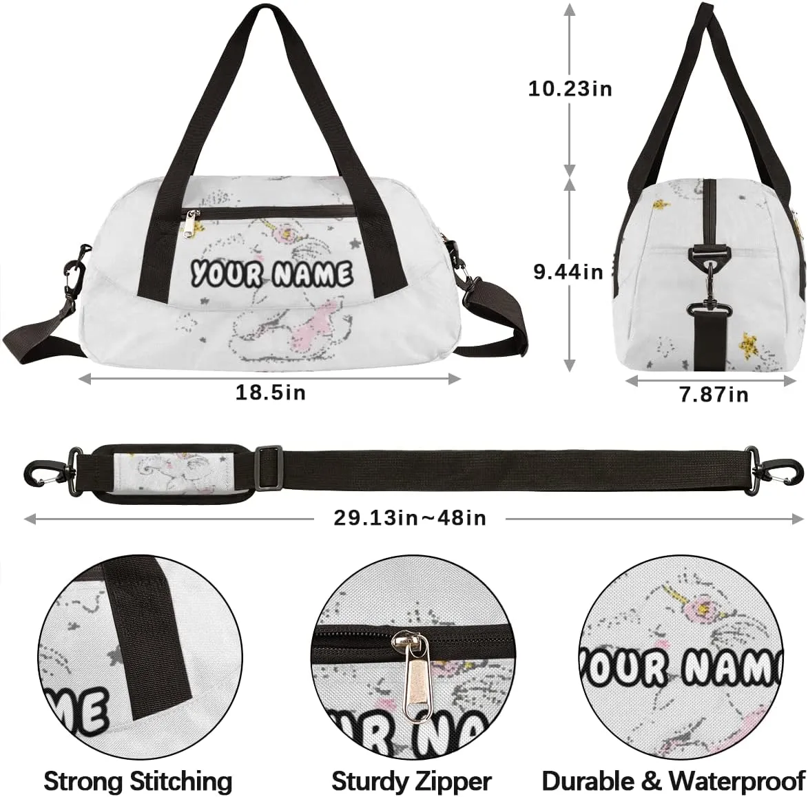 Kawaii Elephant Personalized Kids Duffel Bag for Girls Boys, Elephant Debris Custom Name Dance Bag Overnight Small Duffel Bag Carry On Weekend Sports Travel Bag for School Practice Gymnastics Ballet