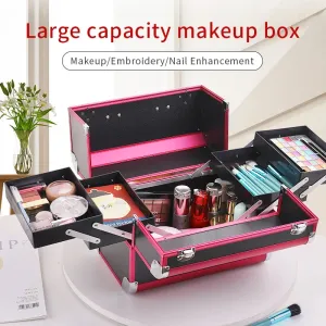 Kawaii Makeup Train Case 🎀✨ | Adjustable 4-Tray Organizer with Lockable Compartments 💖💄