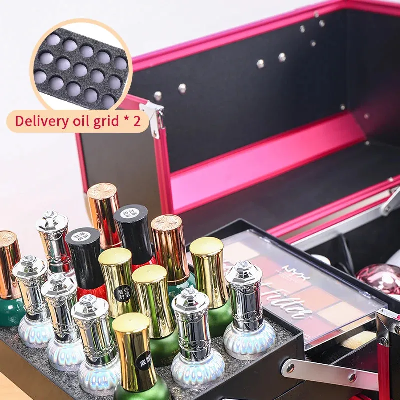 Kawaii Makeup Train Case 🎀✨ | Adjustable 4-Tray Organizer with Lockable Compartments 💖💄