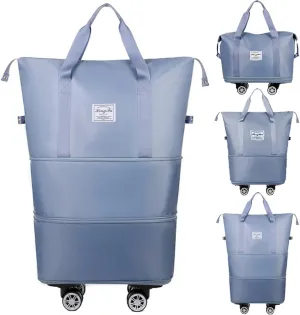 Kaxich Rolling Duffel Bag with Wheels, Expandable Foldable Travel Bag Carry-on Luggage Bag Large Suitcase with Detachable Wheels for Gym, Camping, Travel or Business Trip (Blue)