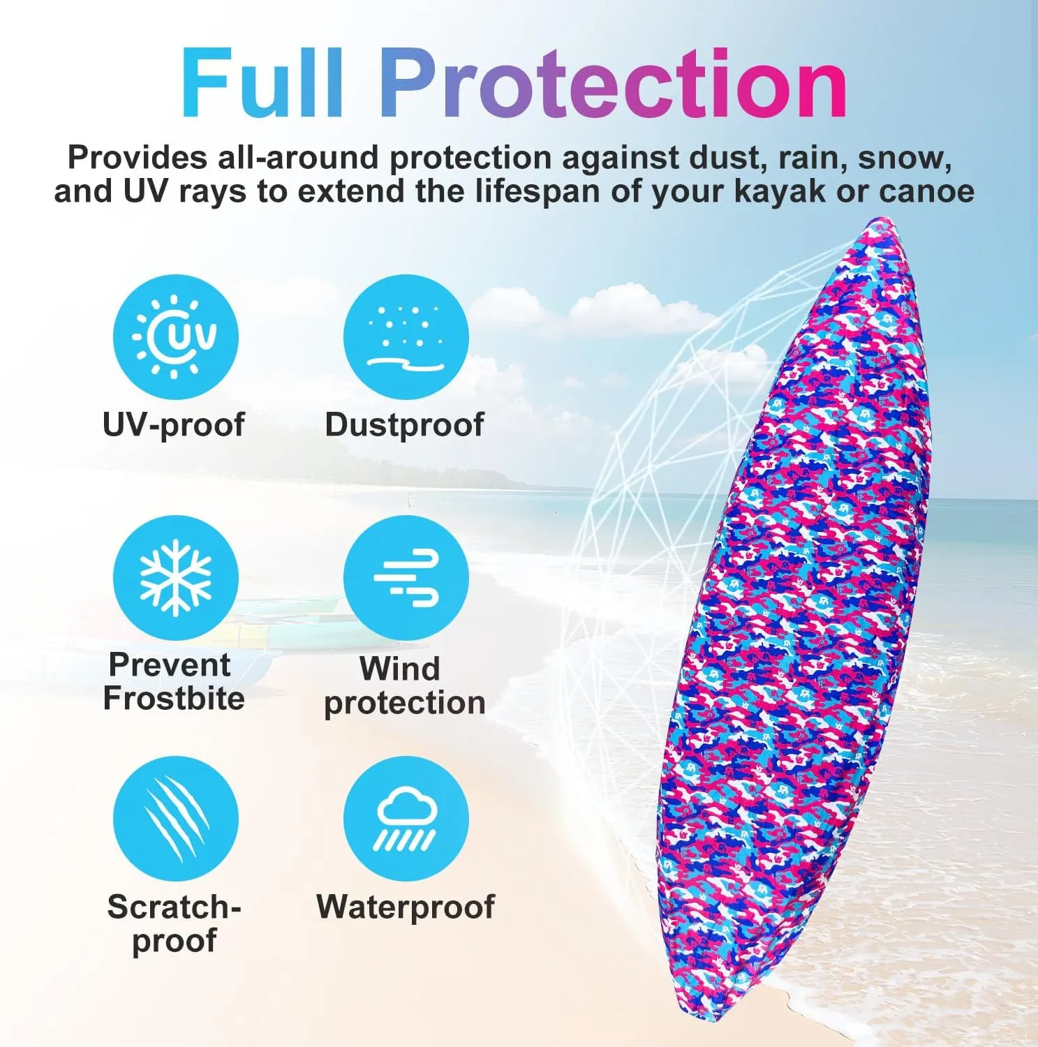 Kayak Cover, 420D Waterproof Kayak Covers for Outdoor Storage, Ultra Strong Canoe Storage Oxford UV Resistant Dust Cover Sunblock Fishing Boat Cover Shield Protector- Camouflage