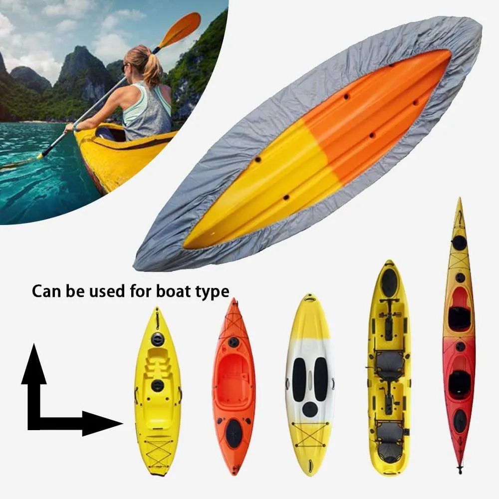 Kayak Cover，Waterproof UV Resistant Canoe Storage Dust Cover SUP Paddle Boards Cover for Indoor/Outdoor Storage (Silver, 13.5-14.8ft)