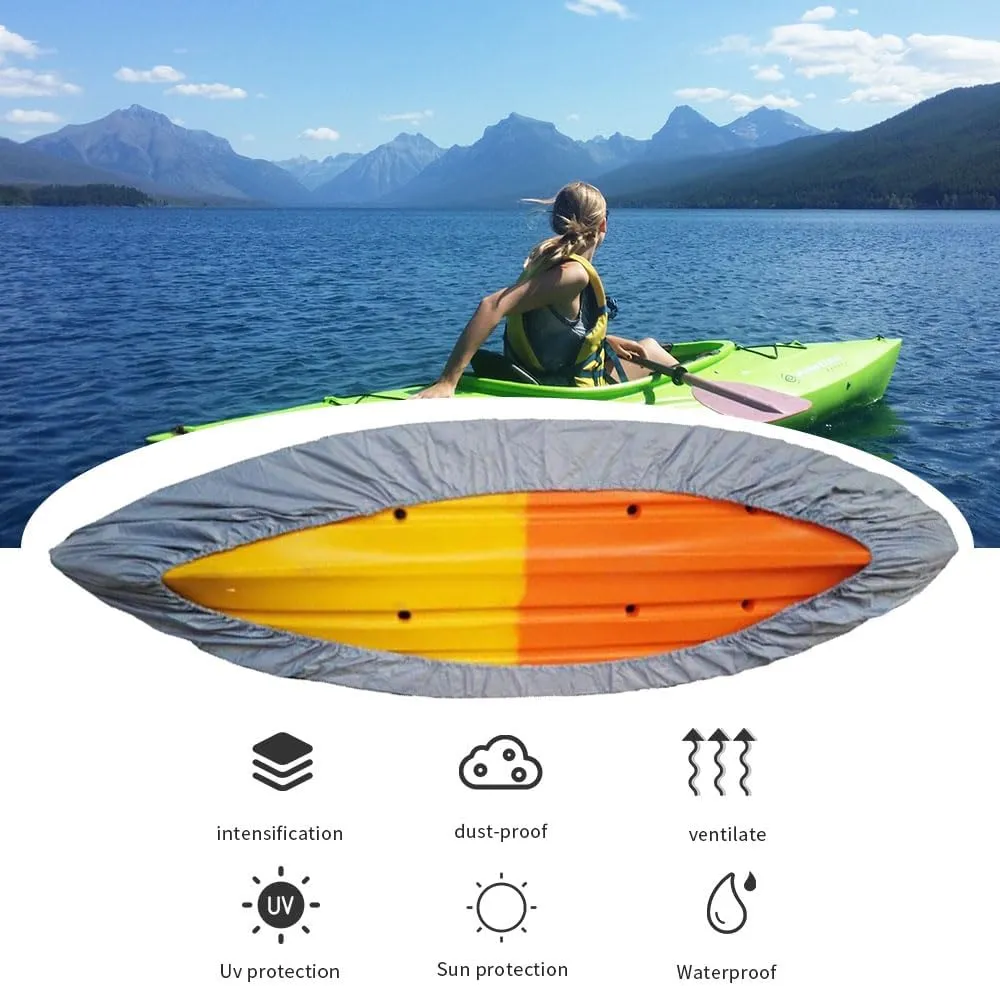 Kayak Cover，Waterproof UV Resistant Canoe Storage Dust Cover SUP Paddle Boards Cover for Indoor/Outdoor Storage (Silver, 13.5-14.8ft)