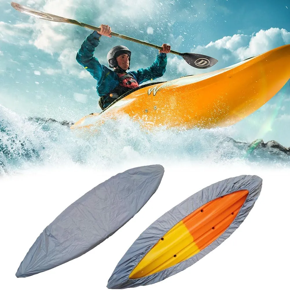Kayak Cover，Waterproof UV Resistant Canoe Storage Dust Cover SUP Paddle Boards Cover for Indoor/Outdoor Storage (Silver, 13.5-14.8ft)