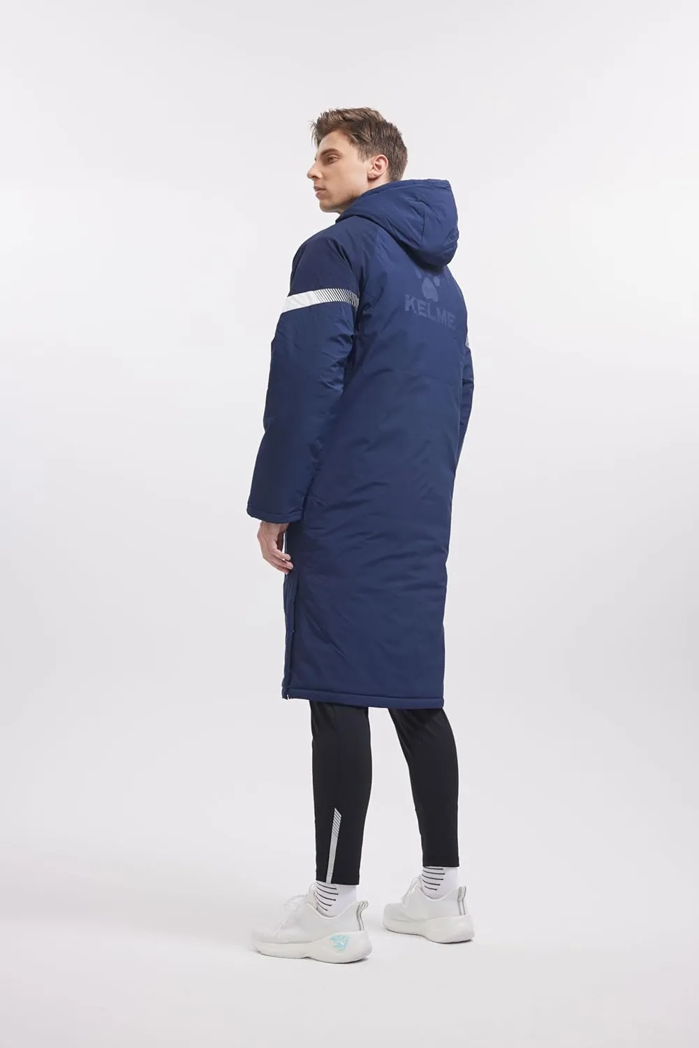 KELME Men's Long Parka Winter Coats, Windproof Hooded Soccer Jacket, Stadium Outdoor Cold Weather Warm Outerwear