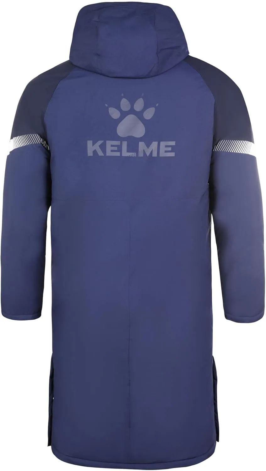 KELME Men's Long Parka Winter Coats, Windproof Hooded Soccer Jacket, Stadium Outdoor Cold Weather Warm Outerwear