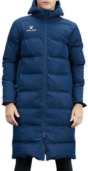 KELME Men's Long Parka Winter Coats, Windproof Hooded Soccer Jacket, Stadium Outdoor Cold Weather Warm Outerwear