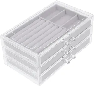 KESYOO Multi Function Transparent Acrylic Jewelry Organizer Drawer Desktop Trinket Storage Box for Easy Access to Rings Earrings and Keepsakes for Women Special