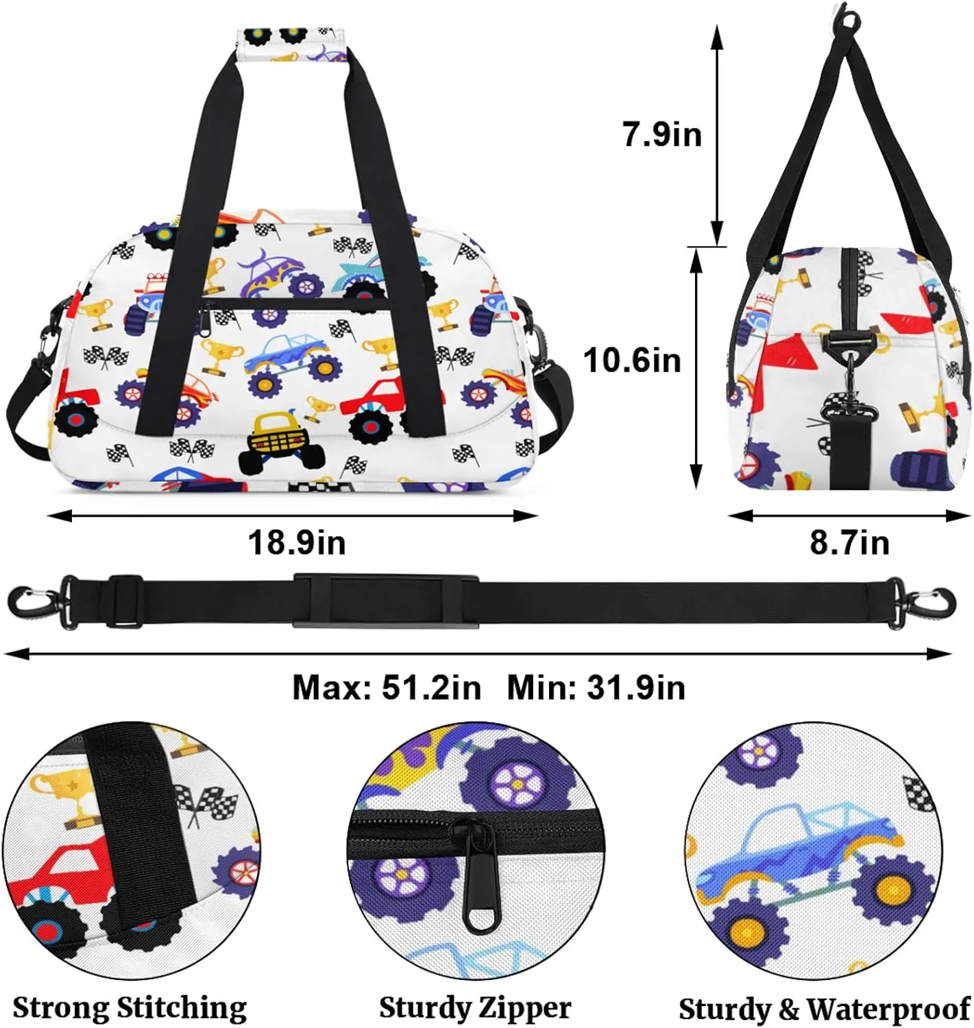Kids Duffel Bag for Boys - Sport Gym Bag for Woman Man Weekender Overnight Bag Travel Duffle Bag Practice Workout Dance(Car)