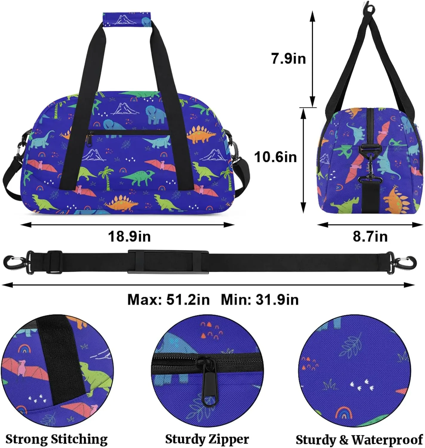 Kids Duffel Bag for Boys - Sport Gym Bag for Woman Man Weekender Overnight Bag Travel Duffle Bag Practice Workout Dance(Dinosaur)