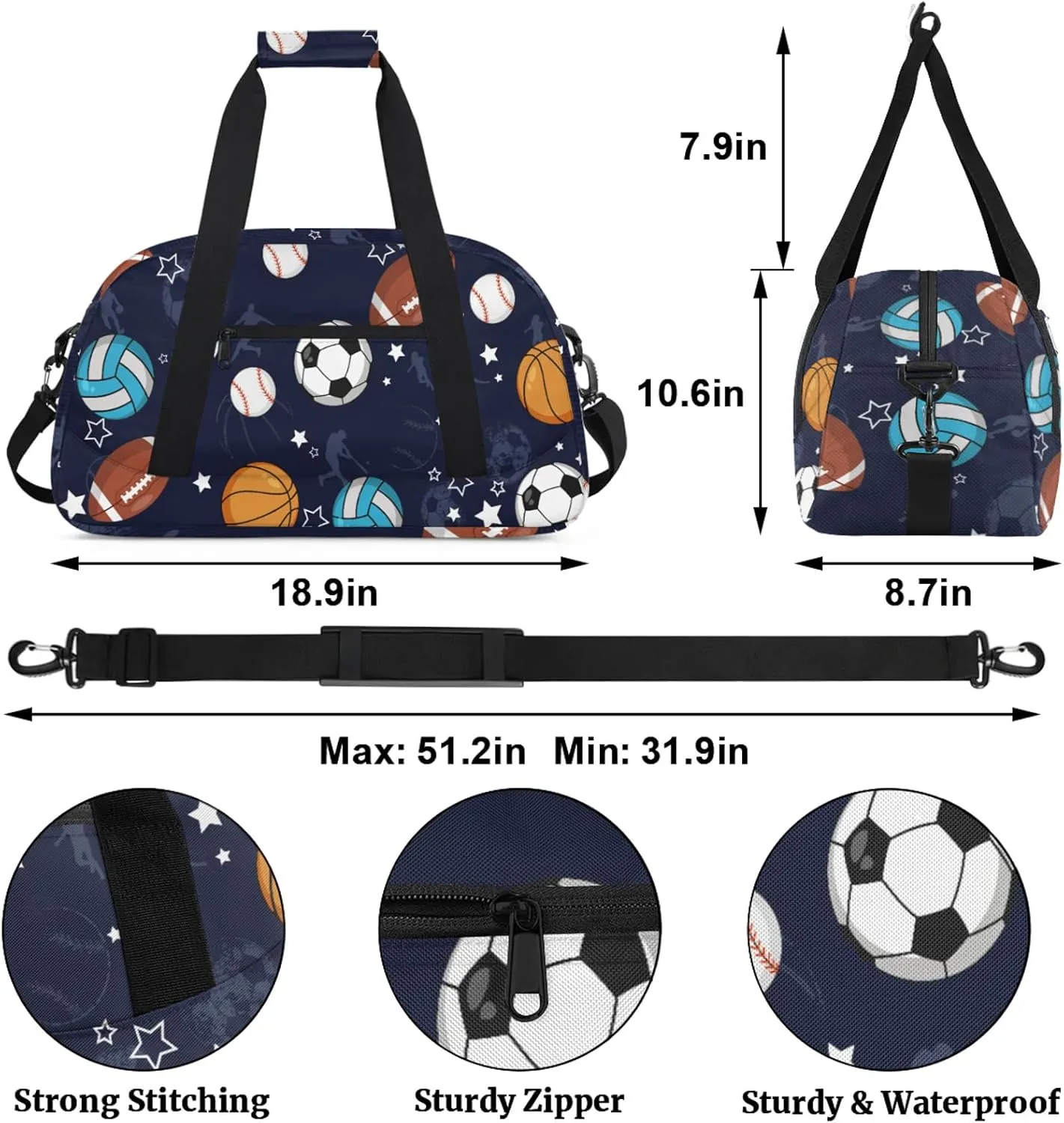 Kids Duffel Bag for Boys - Sport Gym Bag for Woman Man Weekender Overnight Bag Travel Duffle Bag Practice Workout Dance(Sport Ball)