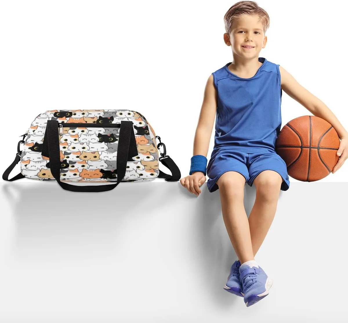 Kids Duffle Bag for Boys Girls Sport Gym Bag Kids Carry-On Bag for School Practice Ballet, Weekender Travel Duffel Bag (cute cats)