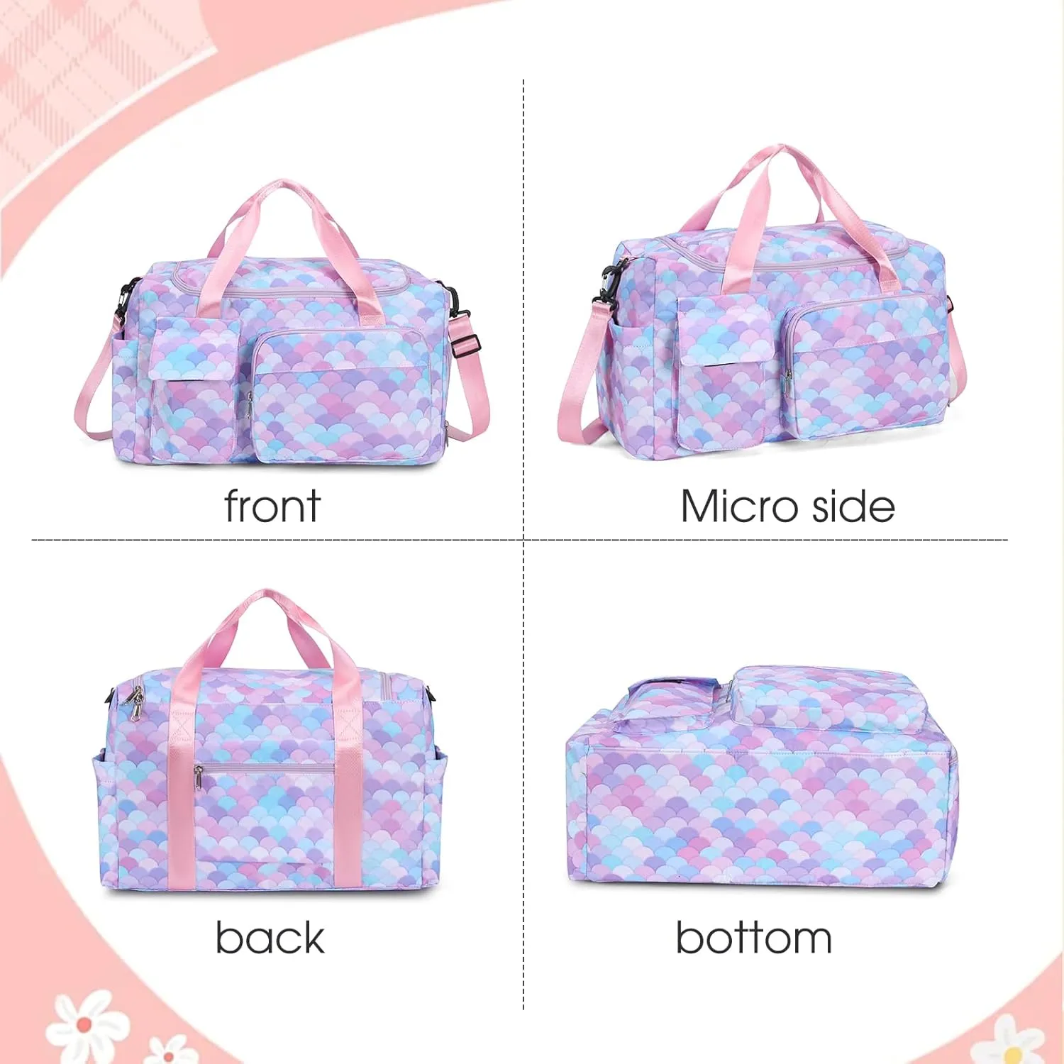 Kids Duffle Bag for Girls Dance Bag for Travel Kids Overnight Sleepover Bag with Shoes Compartment,Mermaid Purple