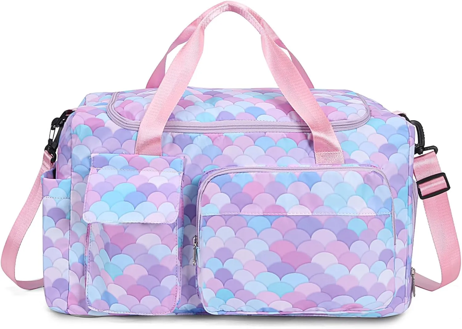 Kids Duffle Bag for Girls Dance Bag for Travel Kids Overnight Sleepover Bag with Shoes Compartment,Mermaid Purple