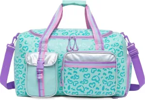 Kids Duffle Bag Girls Women Travel Bag Gifts Overnight Bag for Girls Women Tote Bag Sleepover Bag for Girls Gym Dance Bag with Shoes Compartment, Love Green